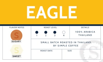 Eagle coffee label showing Sugary and Sweet flavor notes