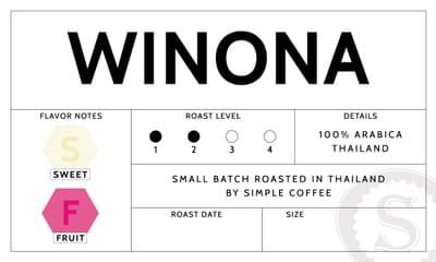 Winona coffee label showing Sweet and Fruit flavor notes